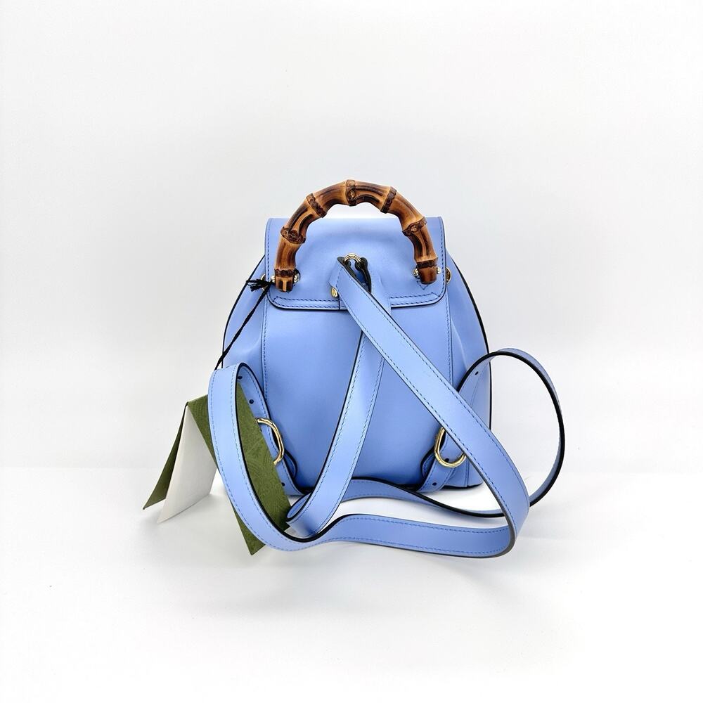NIB Gucci Bamboo Backpack Clear Sky Blue Smooth Leather Top Handle $3,980 - Picture 7 of 16